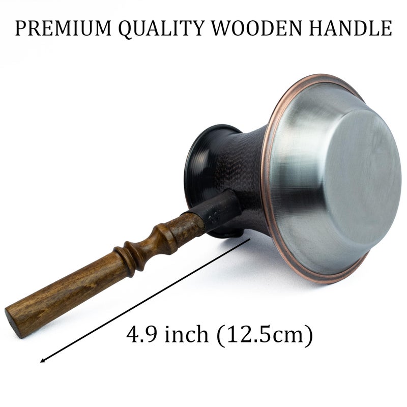 HandCraftoria Handmade Armenian Coffee Pot Maker 27 Fl Oz (800ml) Induction Copper Jazva Ararat Turkish Arabic Greek Cezve Jezve Ibrik Turka Jazve Wooden Handle - Image 4